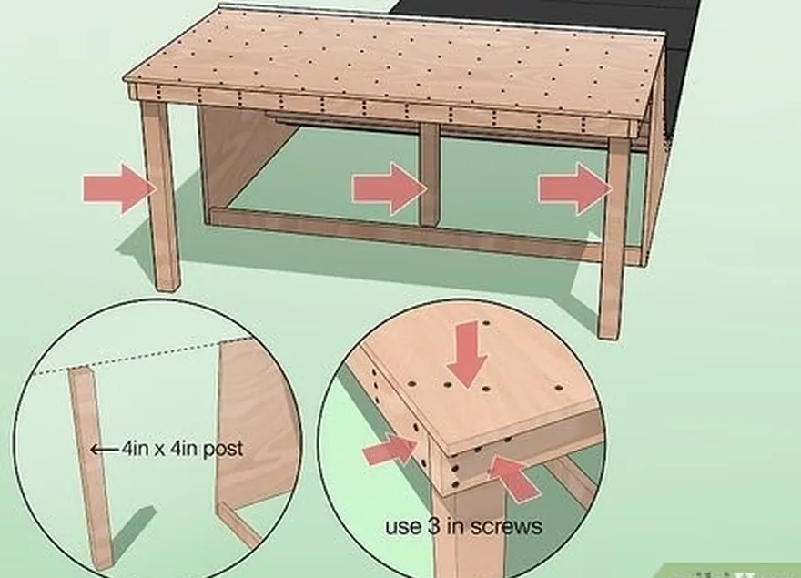 Passo 5 Fixe postes de 10 cm × 10 cm (4 pol. × 4 pol.) ao longo da parte de trás da plataforma.