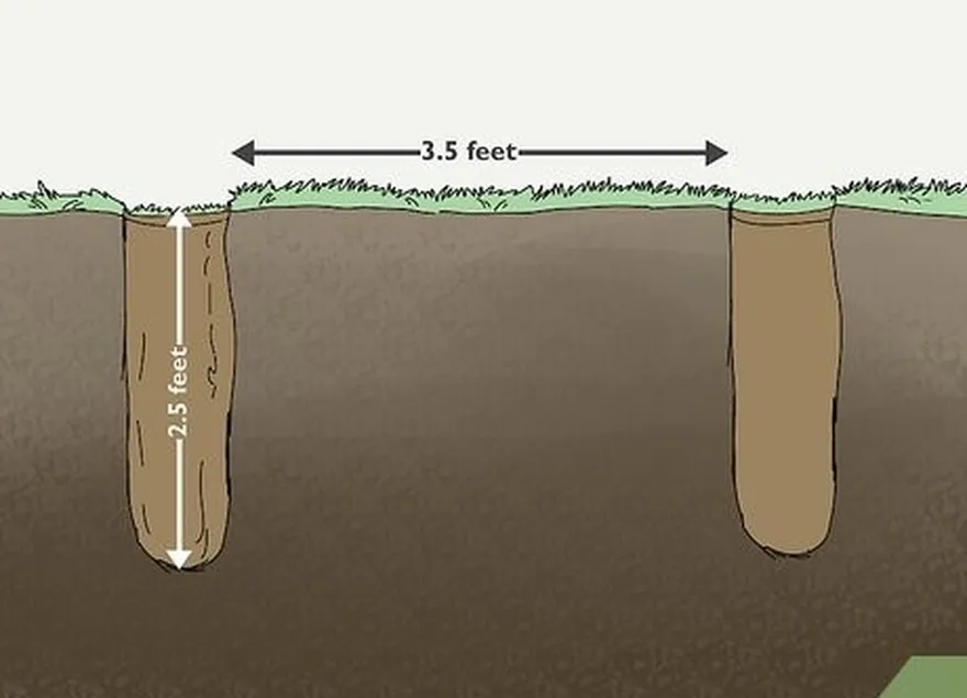 Passo 1 Cave 2 buracos para postes com 1,1 m de distância e 0,76 m de profundidade.