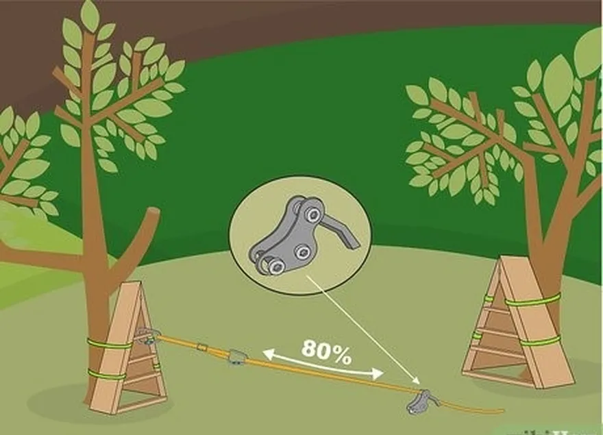 Passo 3 Colocar um armário de linha e um mosquetão a cerca de 80% da distância da segunda âncora.