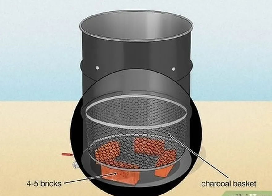 Passo 6 Coloque um cesto de carvão vegetal de 56 cm sobre 4-5 tijolos no interior do tambor.