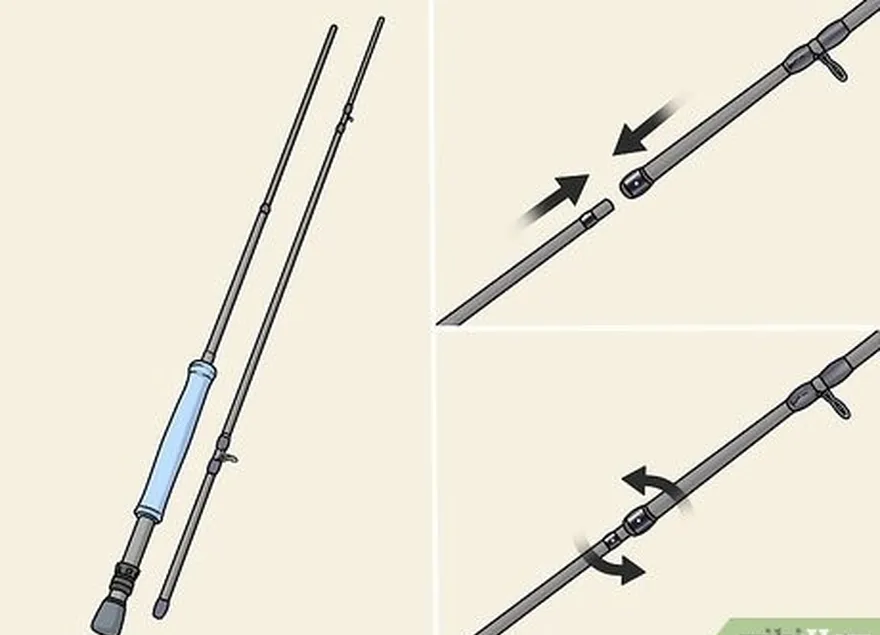 Etapa 1 Monte os segmentos da vara de pesca com mosca.