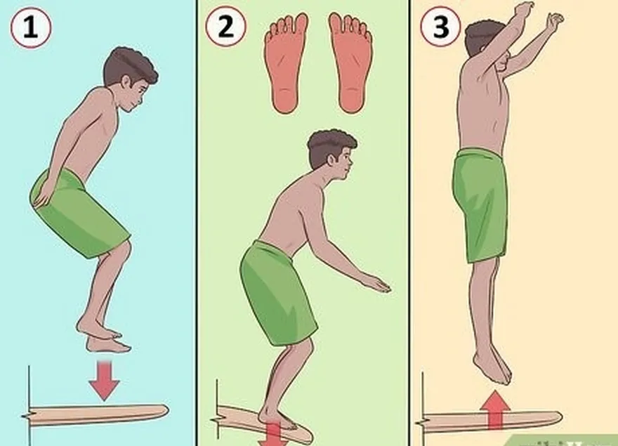 Passo 5 Aterrar com os dois pés na extremidade da prancha de mergulho e saltar para cima.