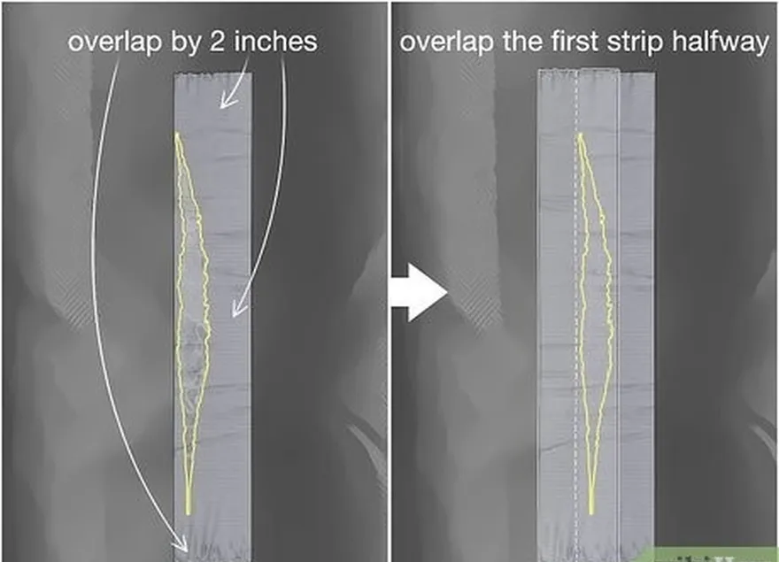 Etapa 5 Coloque tiras sobrepostas de fita adesiva verticalmente sobre o orifício.