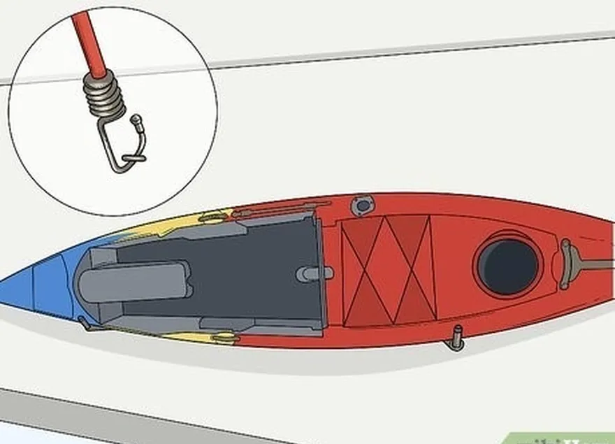 Etapa 9 Prenda o caiaque ao suporte com um par de cordas elásticas.