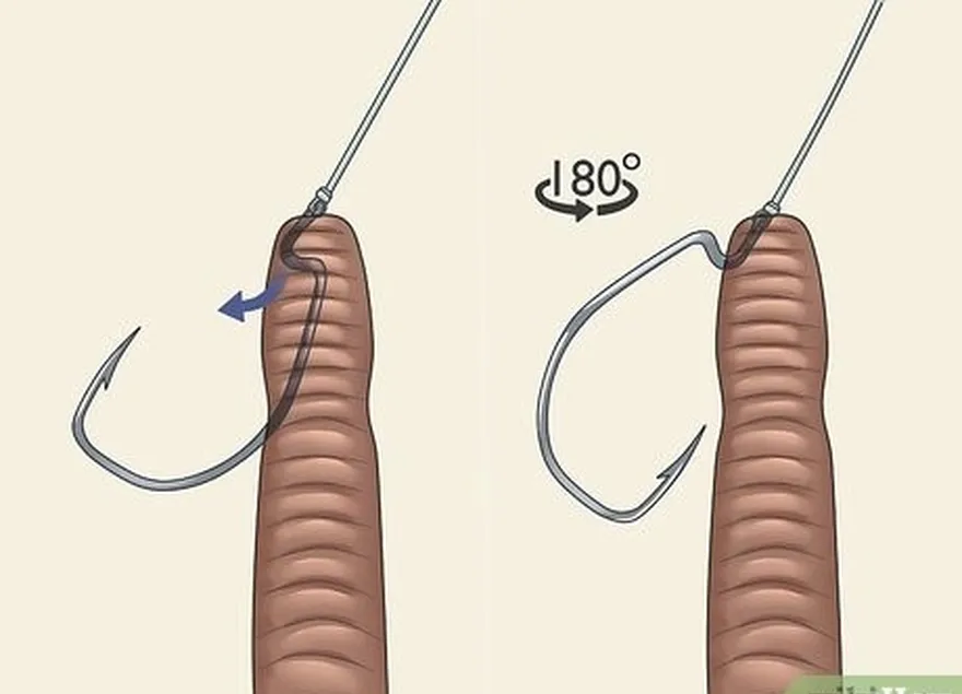 Etapa 3 Deslize a minhoca de plástico pelo anzol até que sua cabeça toque o olho do anzol.