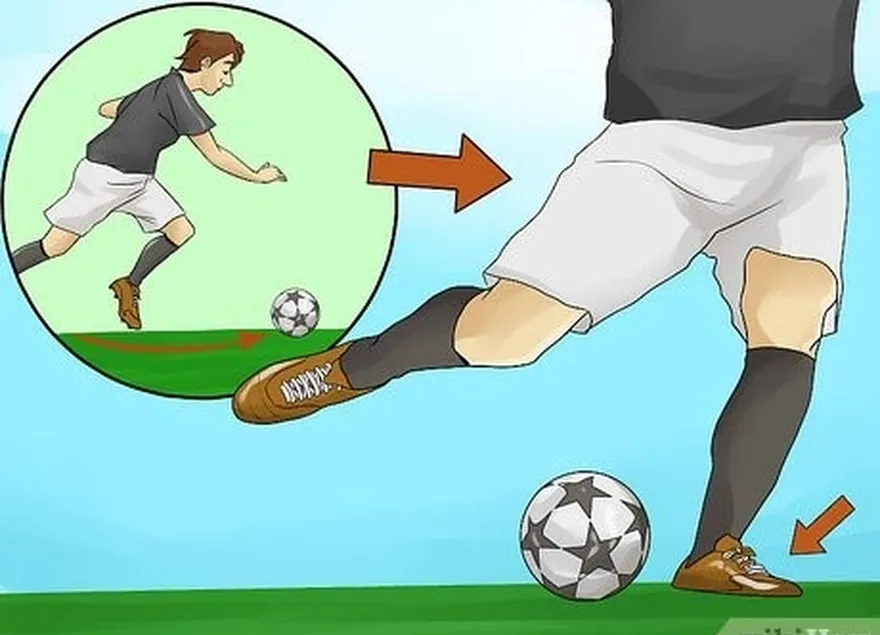 Passo 5 Coloque o seu pé plantar ao mesmo nível da bola, cerca de 15 cm para o lado.