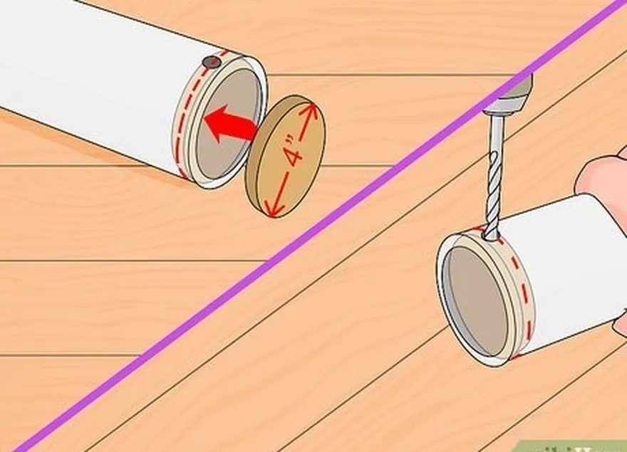 Etapa 4 Fixe o pedaço circular de madeira compensada de 4 polegadas no tubo de PVC.