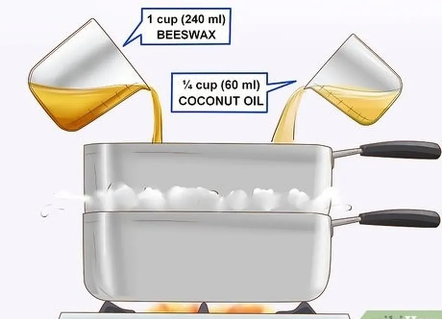 Etapa 2: Coloque a cera de abelha e o óleo de coco na parte superior do forno duplo.