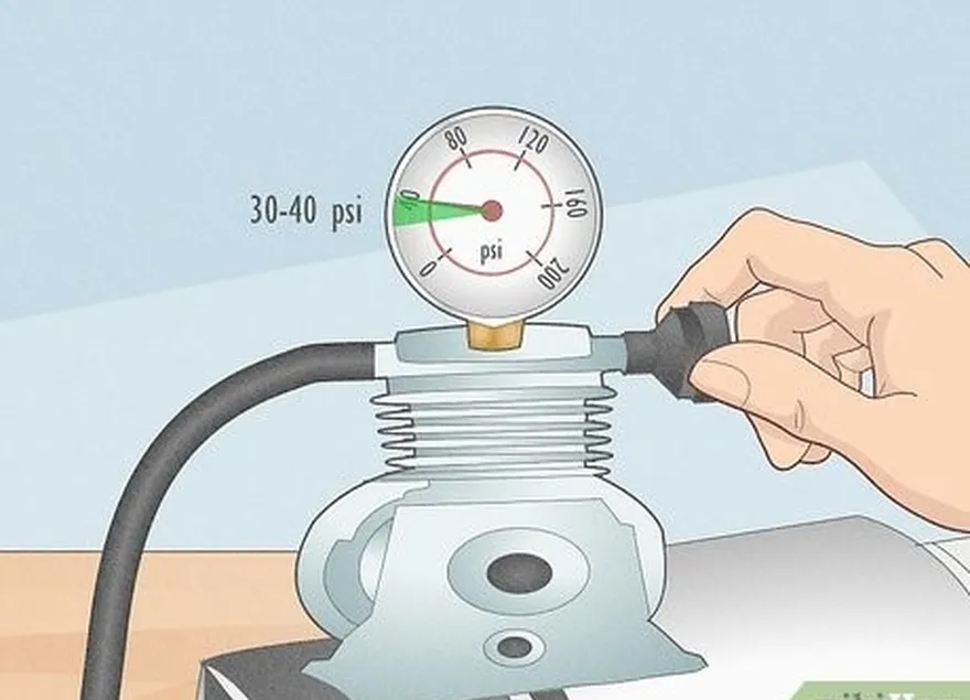 Etapa 3 Ajuste a pressão do ar no compressor de ar entre 30 e 40 psi e conecte-o ao aerógrafo.