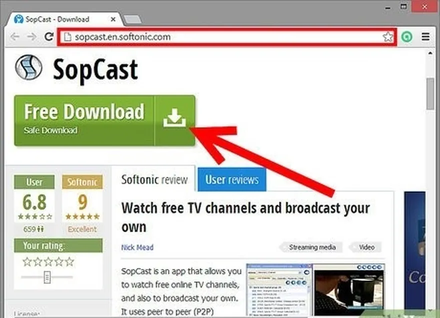 Passo 1 Vá a www.softonic.com e descarregue o programa Sopcast gratuitamente.
